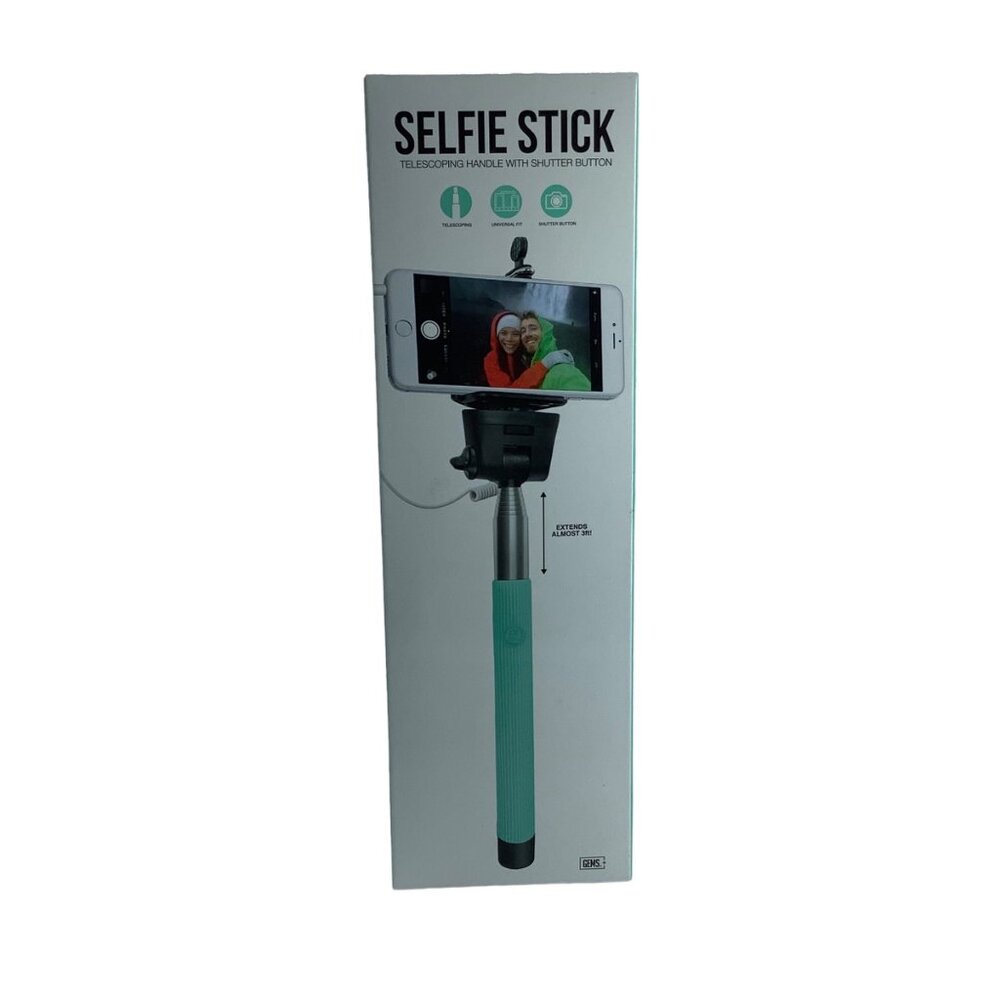 GEMS+ Selfie Stick Telescoping Handle Shutter Button Turquoise Blue Green NEW‎